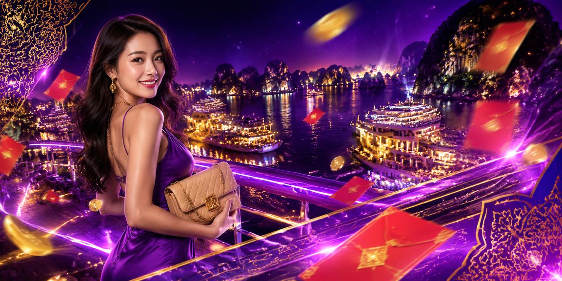 Bầu không khí lễ hội neon tại Vịnh Hạ Long với phong bao đỏ may mắn